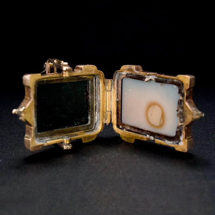 10K Yellow Gold Victorian Reversible Flip Fob with Onyx and Bloodstone