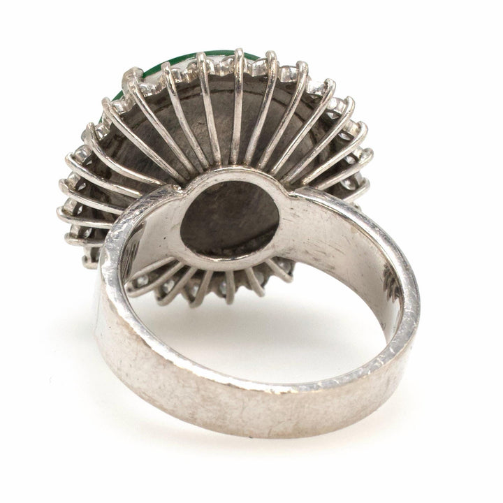 Imperial Fei Cui Jadeite Jade Donut Hololith Ring with Diamond Surround in 18K White Gold
