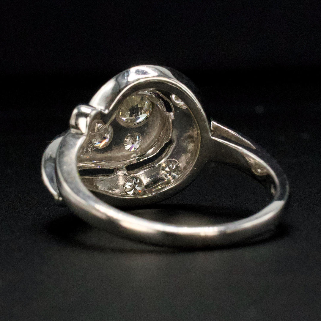 Midcentury Celestial Diamond Swirl Dinner Ring in 14K White Gold