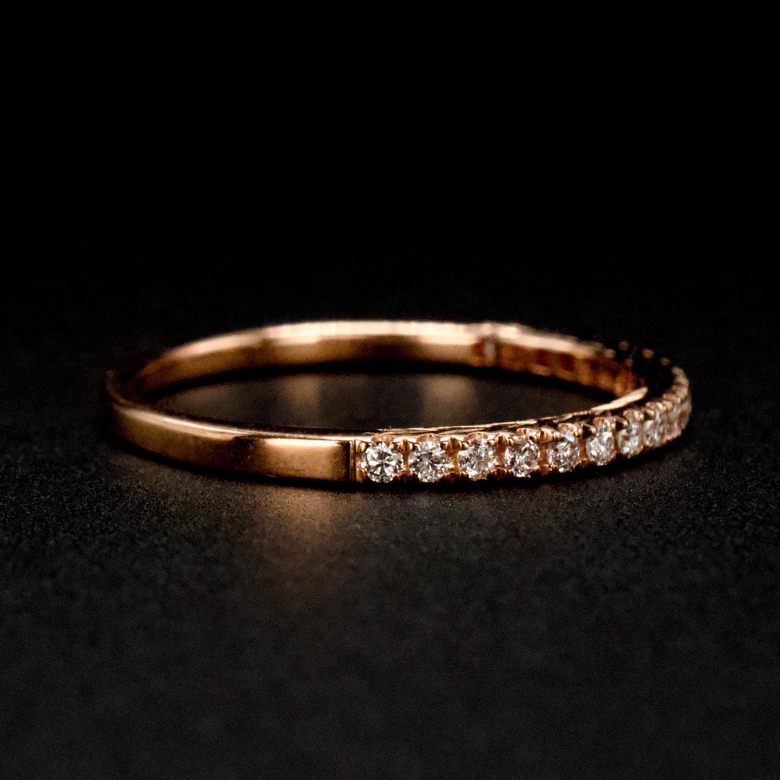Art Deco Stye 14K Rose Gold Engraved Diamond Wedding Band