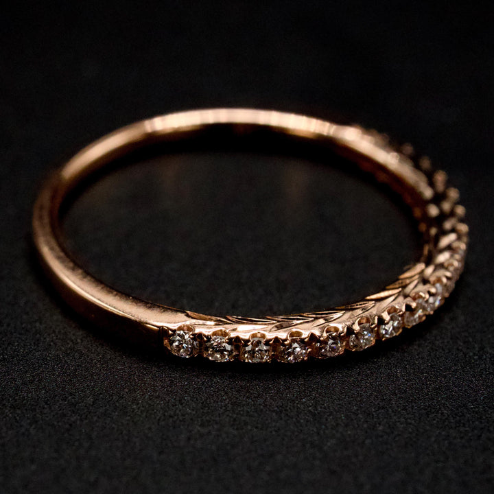 Art Deco Stye 14K Rose Gold Engraved Diamond Wedding Band