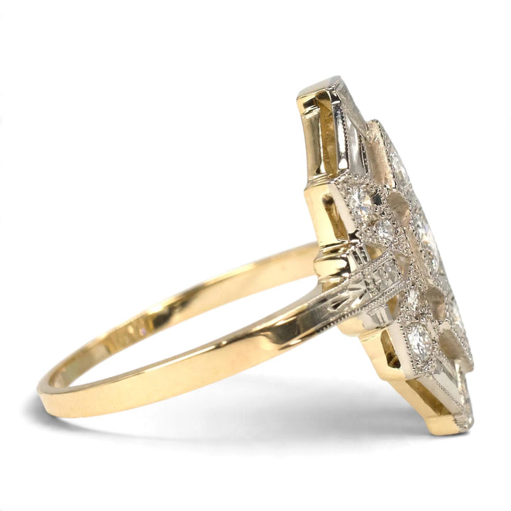 Art Deco Two-Tone Gold Diamond Navette Ring