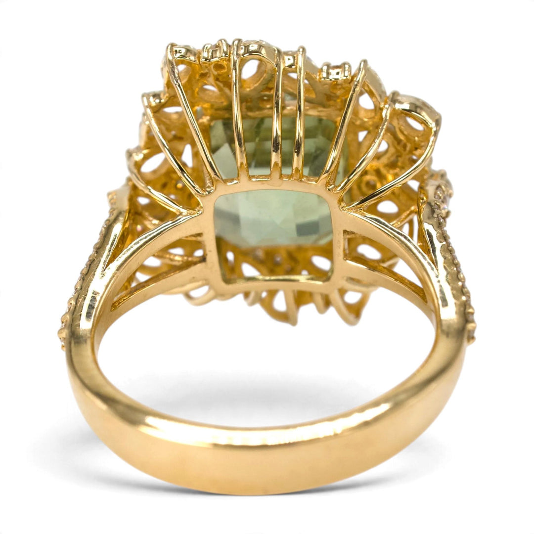 Green Tourmaline and Rose-Cut Diamond Cluster Cocktail Ring in 18K Yellow Gold