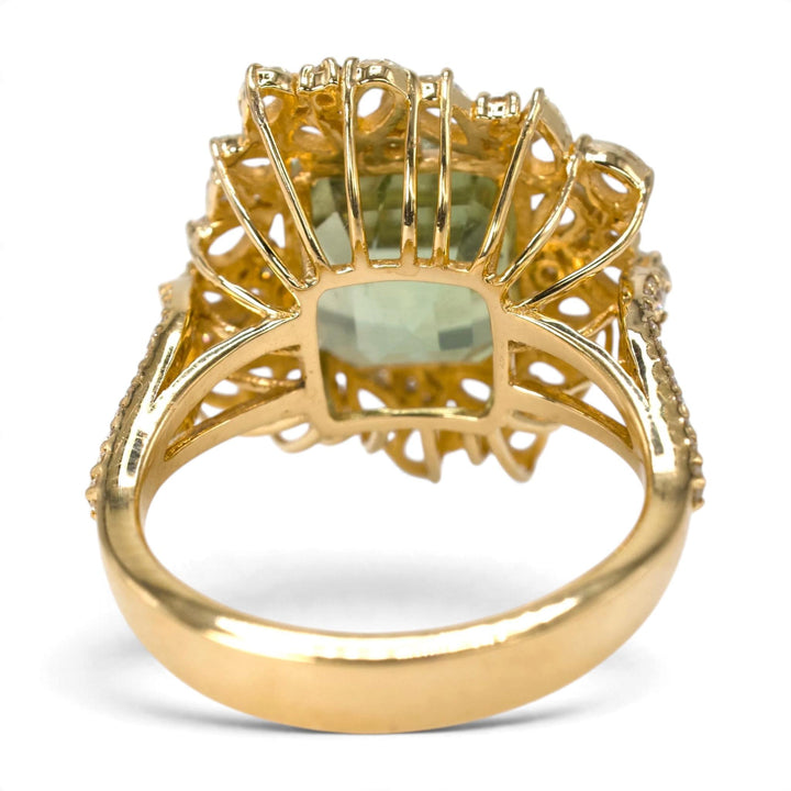 Green Tourmaline and Rose-Cut Diamond Cluster Cocktail Ring in 18K Yellow Gold