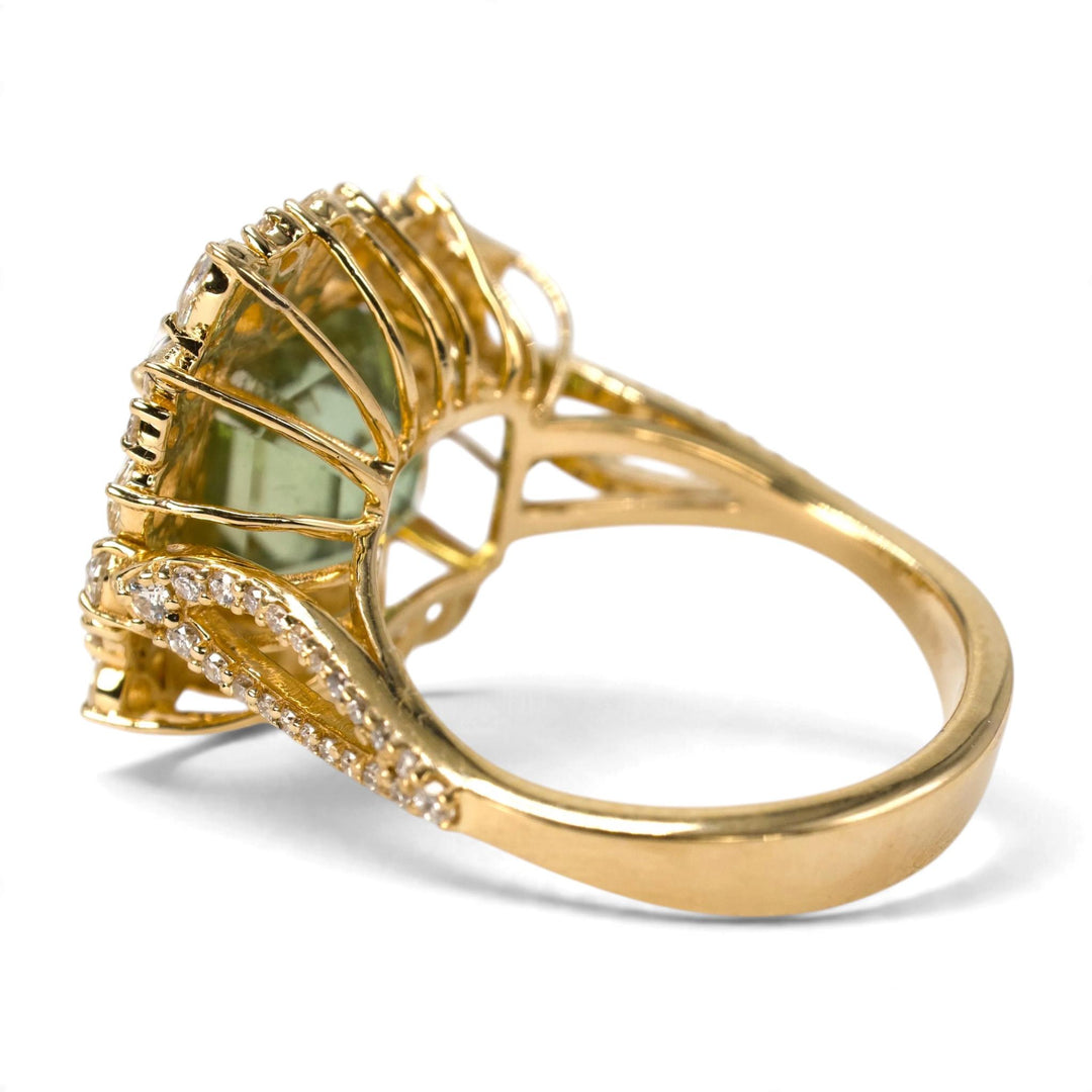 Green Tourmaline and Rose-Cut Diamond Cluster Cocktail Ring in 18K Yellow Gold