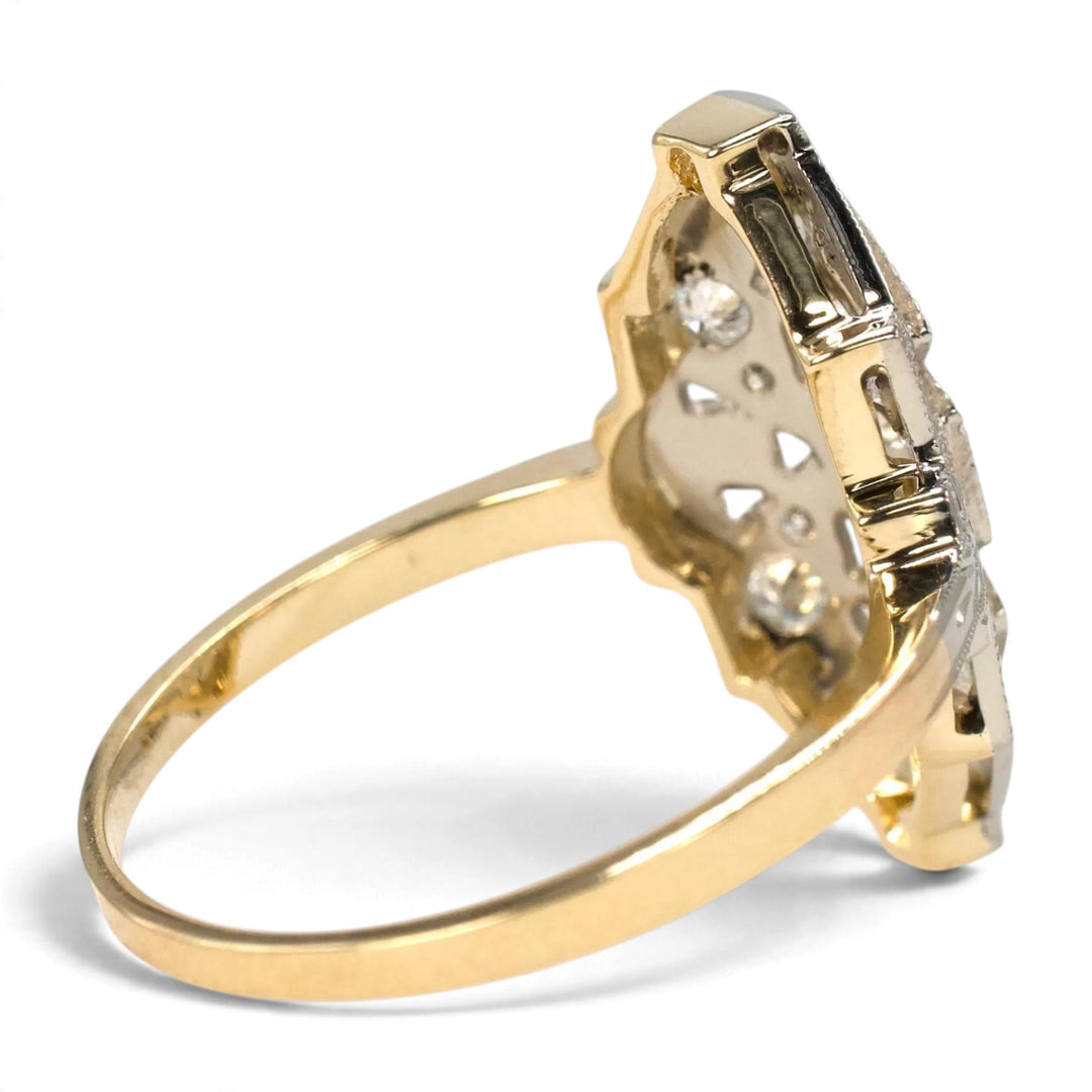 Art Deco Two-Tone Gold Diamond Navette Ring