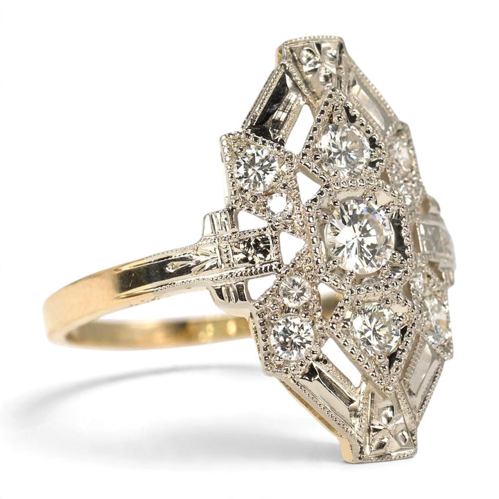 Art Deco Two-Tone Gold Diamond Navette Ring