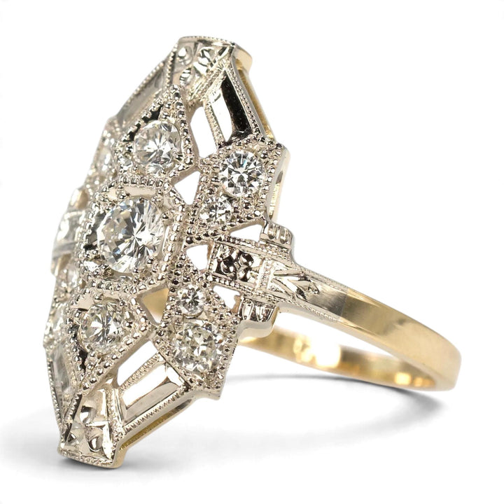 Art Deco Two-Tone Gold Diamond Navette Ring
