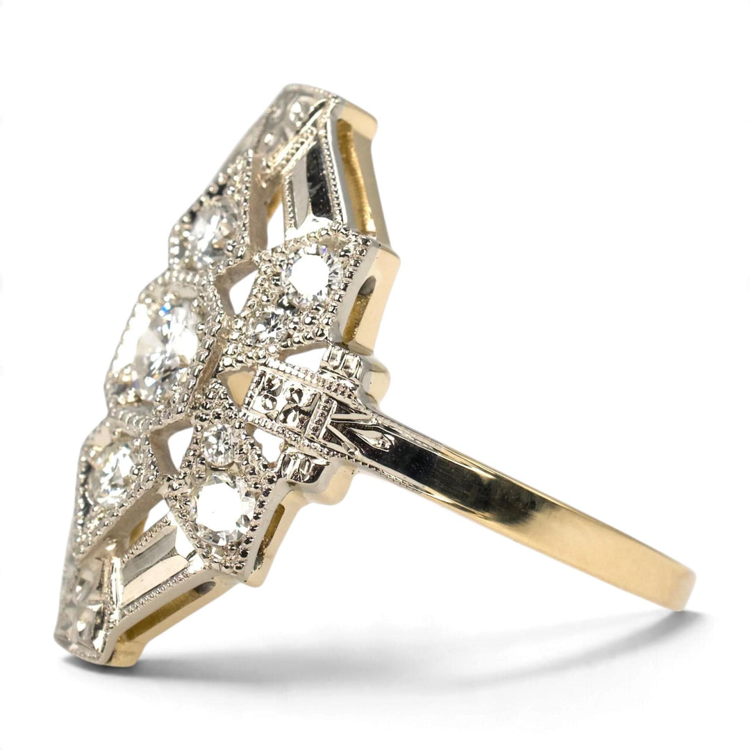 Art Deco Two-Tone Gold Diamond Navette Ring