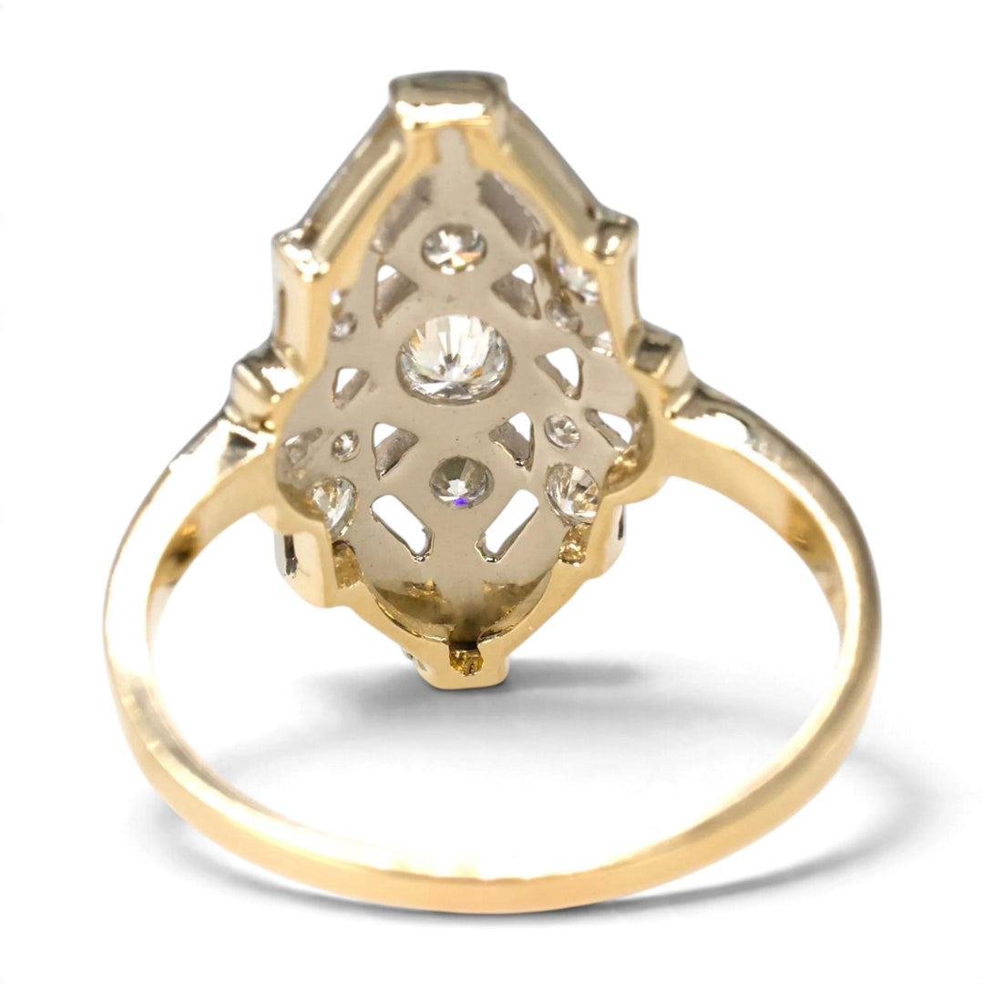 Art Deco Two-Tone Gold Diamond Navette Ring