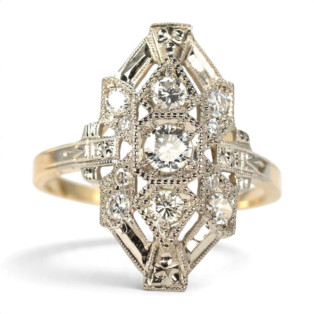 Art Deco Two-Tone Gold Diamond Navette Ring