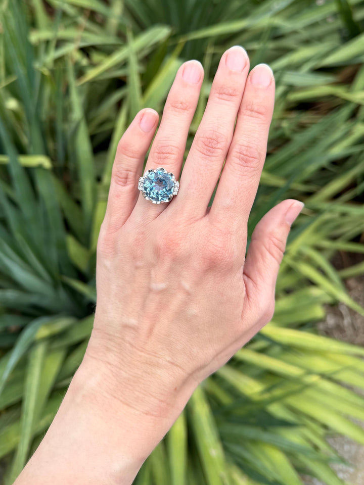 Vintage Blue Spinel and Diamond Cocktail Ring, 10K White Gold