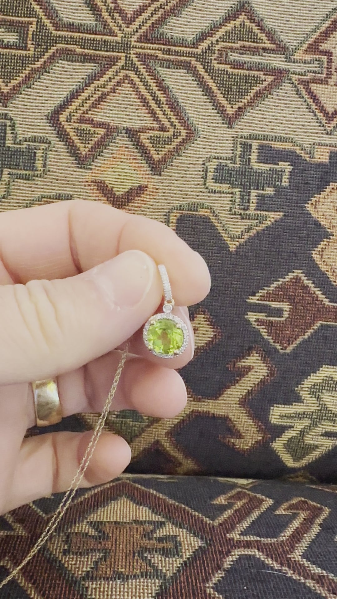 2.00 Carat Peridot Pendant Necklace with Diamond Halo in Yellow Gold