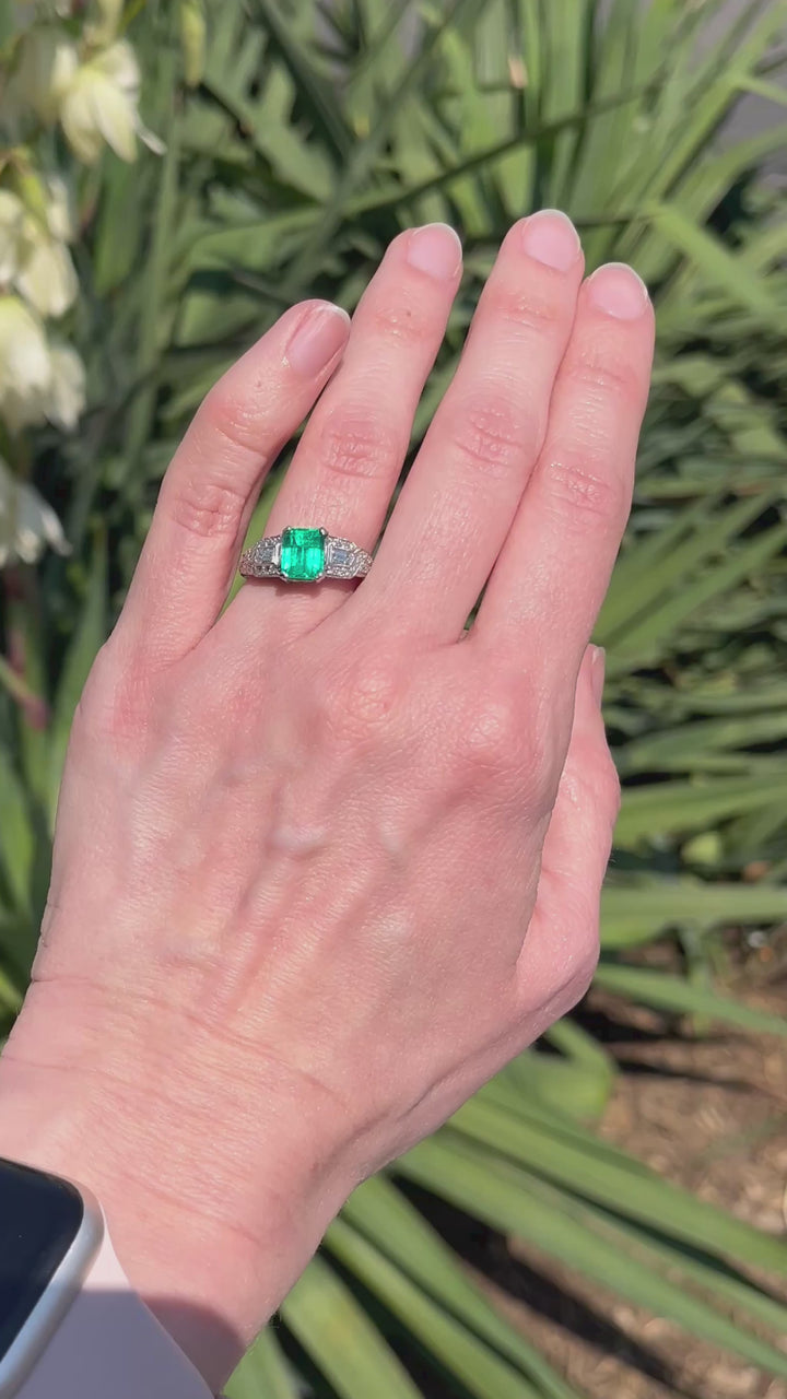 Art Deco Style GIA® 1.78 Carat Colombian Emerald and Diamond Engagement Ring in