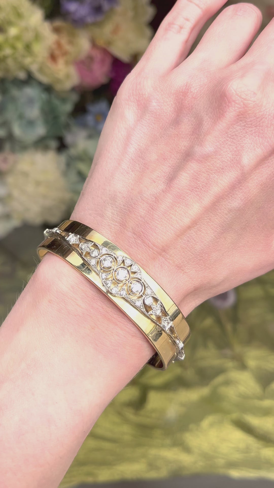 Art Deco Platinum and Diamond Bracelet on Modern Gold Cuff