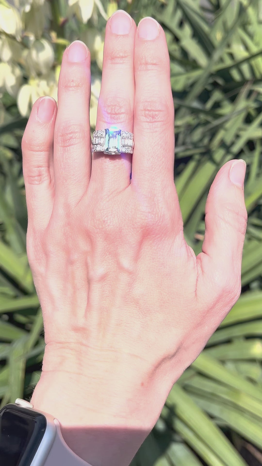 Art Deco Platinum Aquamarine Ring with Baguette and Single Cut Diamonds