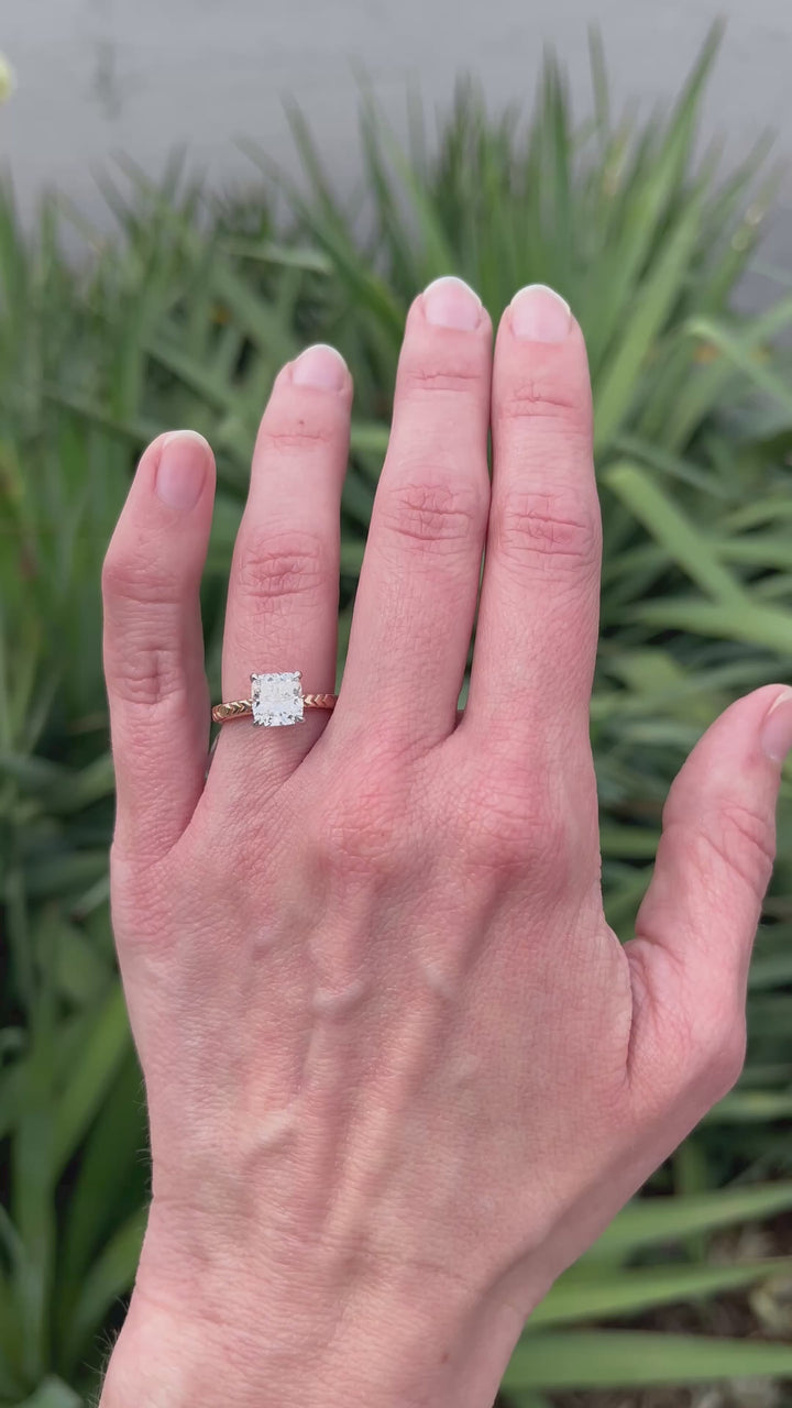 Rose Gold and Platinum 1.62 Carat GIA Natural Cushion Cut Diamond Solitaire