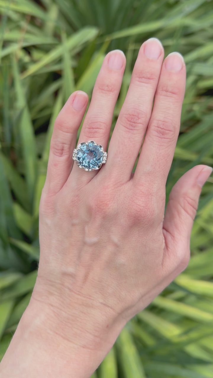 Vintage Blue Spinel and Diamond Cocktail Ring, 10K White Gold