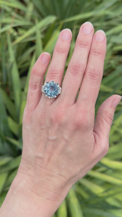 Vintage Blue Spinel and Diamond Cocktail Ring, 10K White Gold