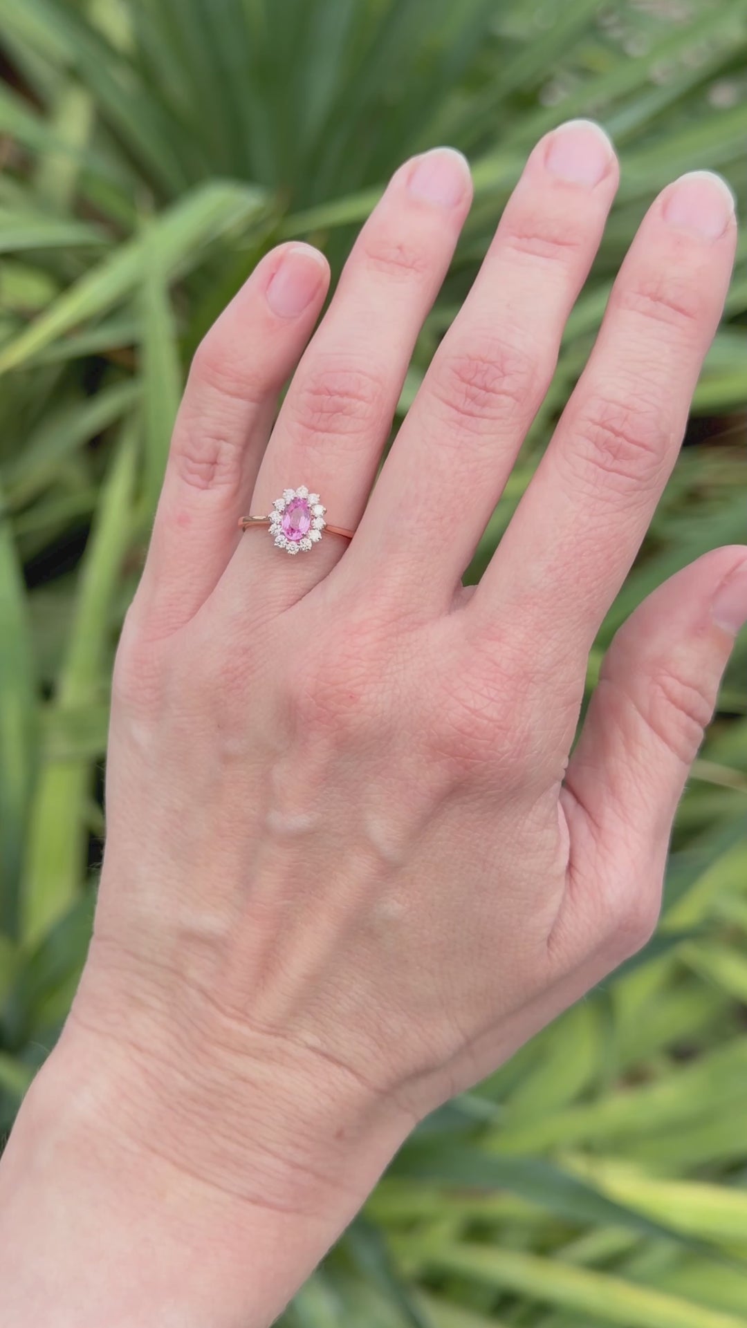 14K Rose Gold Oval Pink Sapphire Halo Solitaire Ring