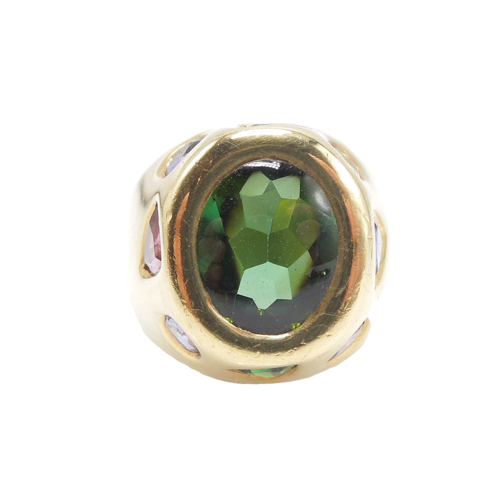 Chunky 18K Yellow Gold Ring with Tourmalines and Diamond