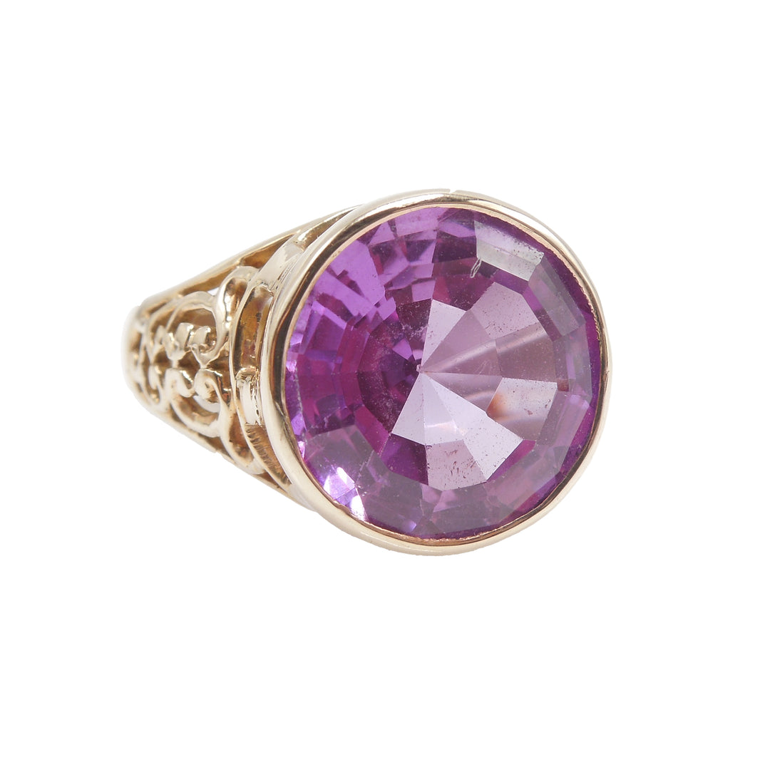 Large Bezel Set Pink Topaz in Yellow Gold