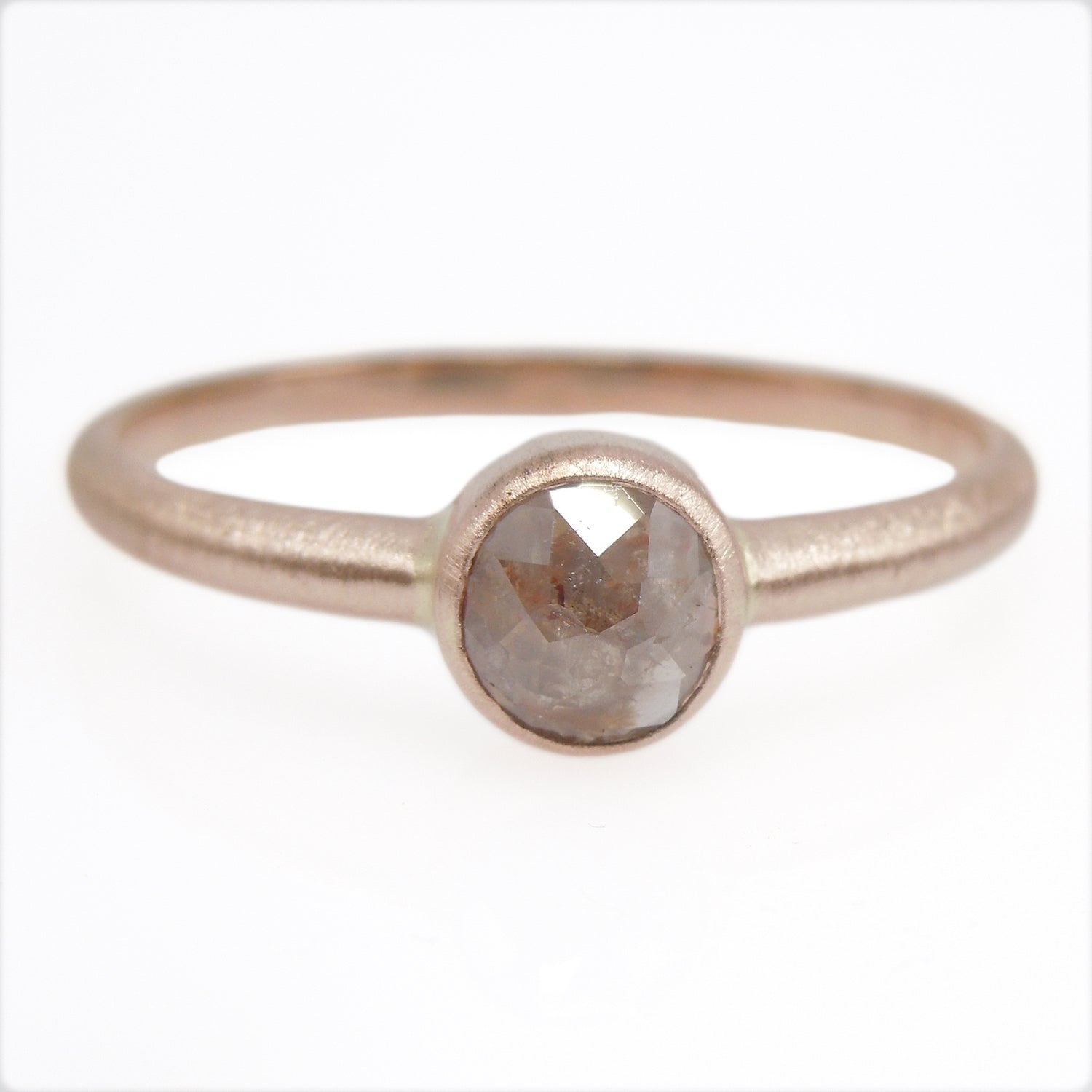 Half Carat Size Salt and Pepper Brown Rose Cut Diamond Ring in Rose Gold