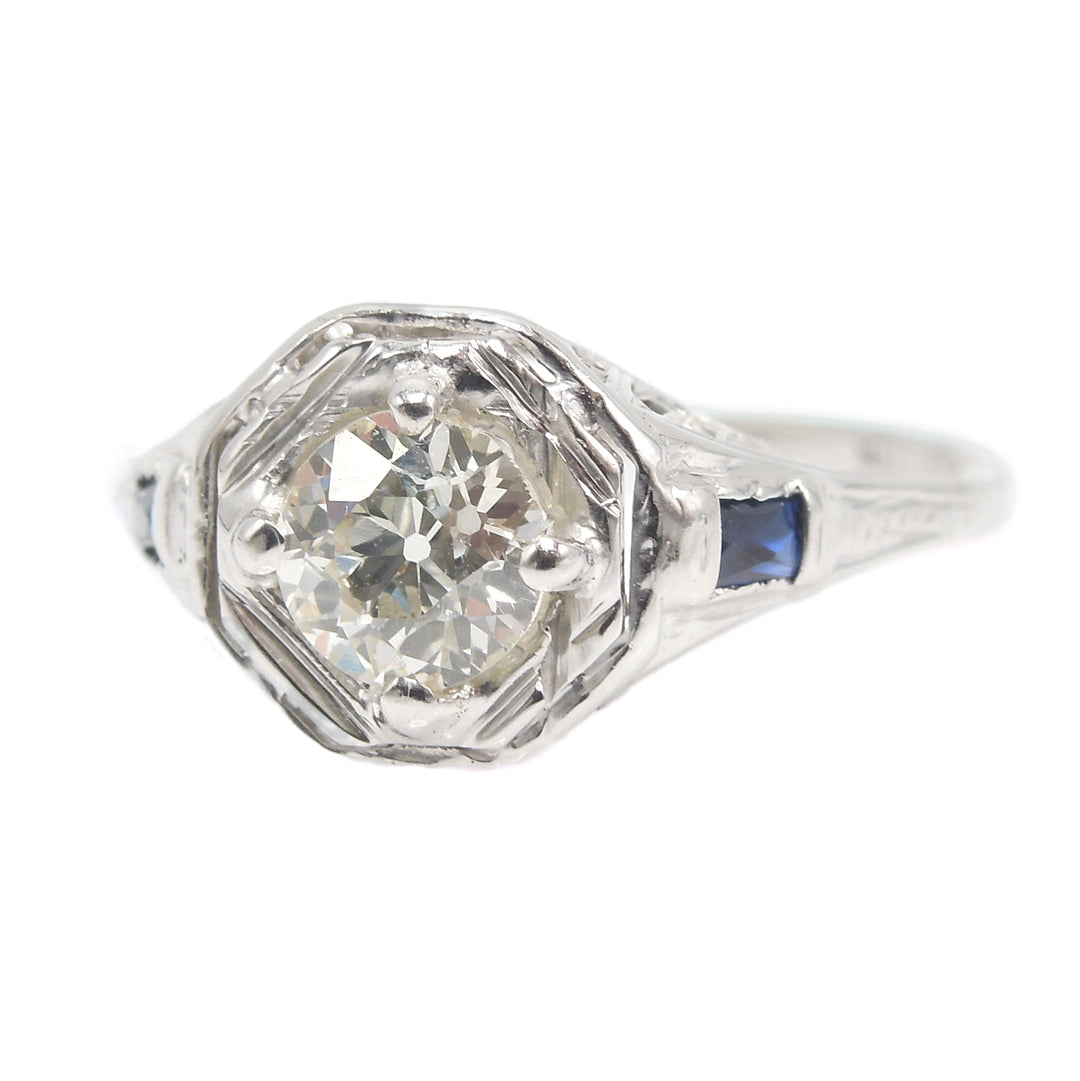 Half Carat+ Old European Cut Diamond Engagement Ring in 18K White Gold by Belais