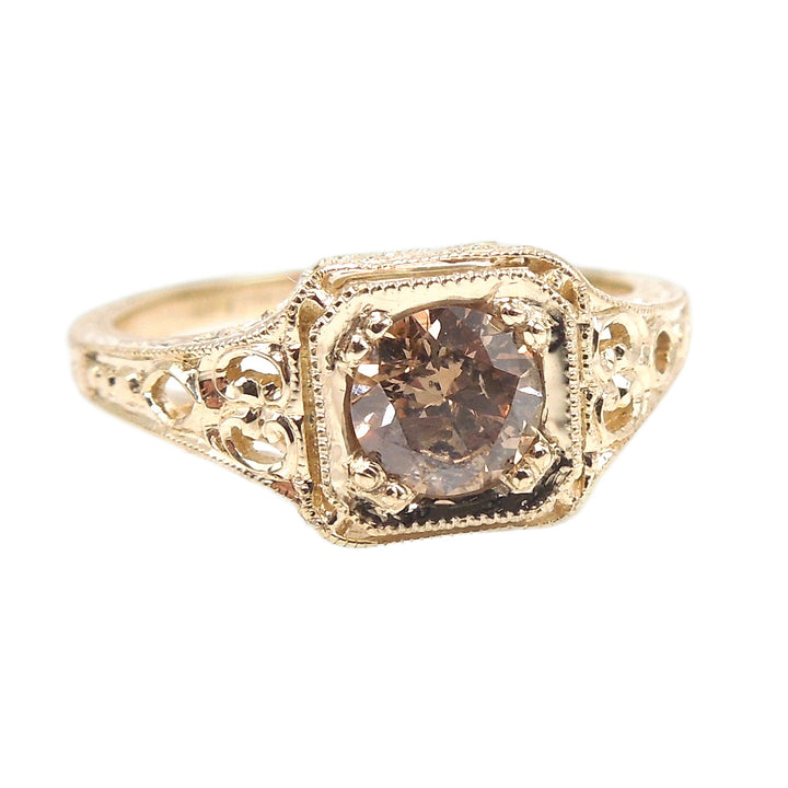 Half Carat Salt and Pepper Cognac Brown Diamond in 14K Yellow Gold