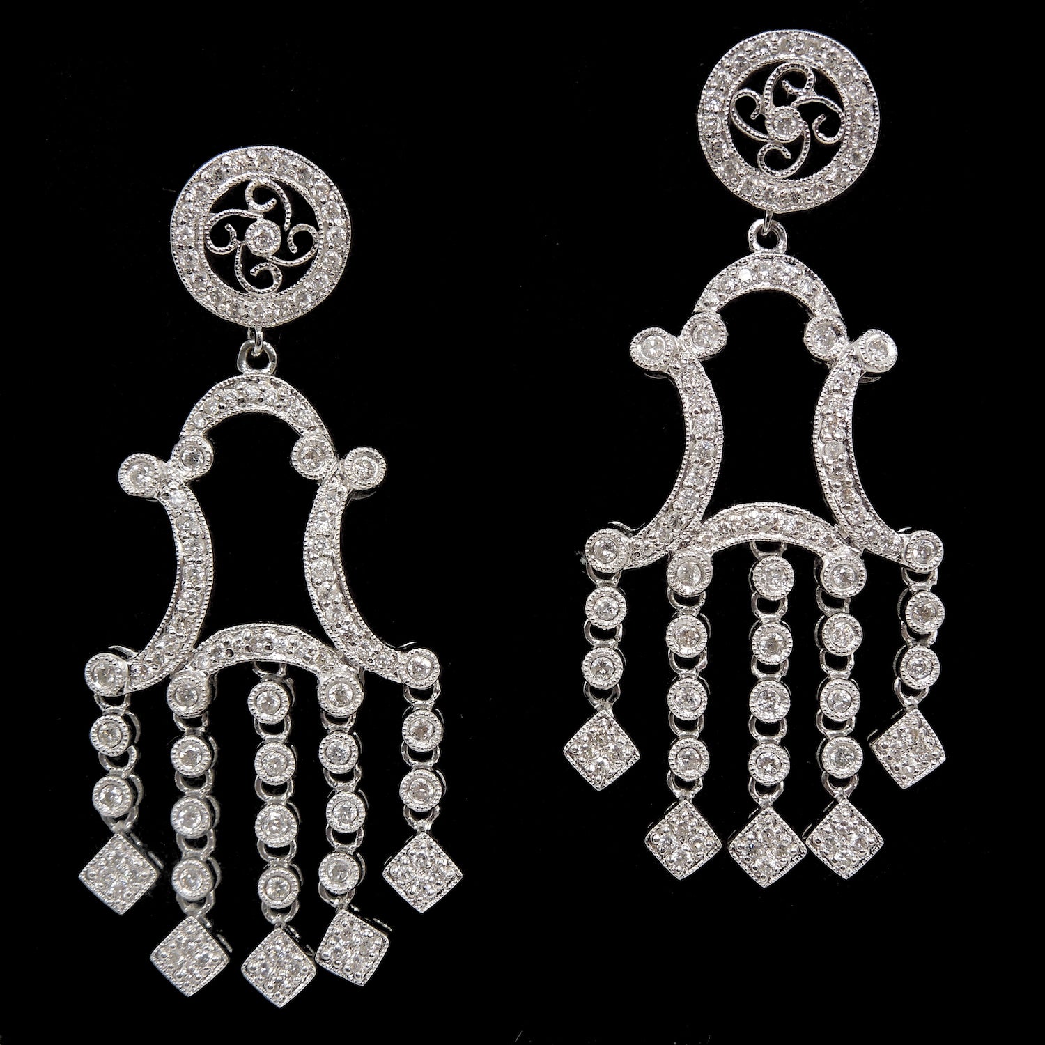 Art Deco Style Platinum and Diamond Chandelier Earrings