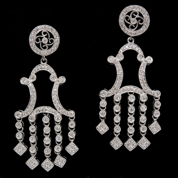 Art Deco Style Platinum and Diamond Chandelier Earrings