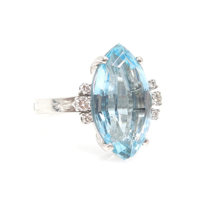 Large 8 Carat Marquise Cut Aquamarine and Diamond Ring