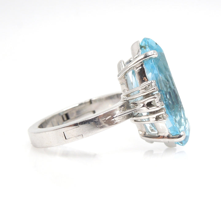 Large 8 Carat Marquise Cut Aquamarine and Diamond Ring