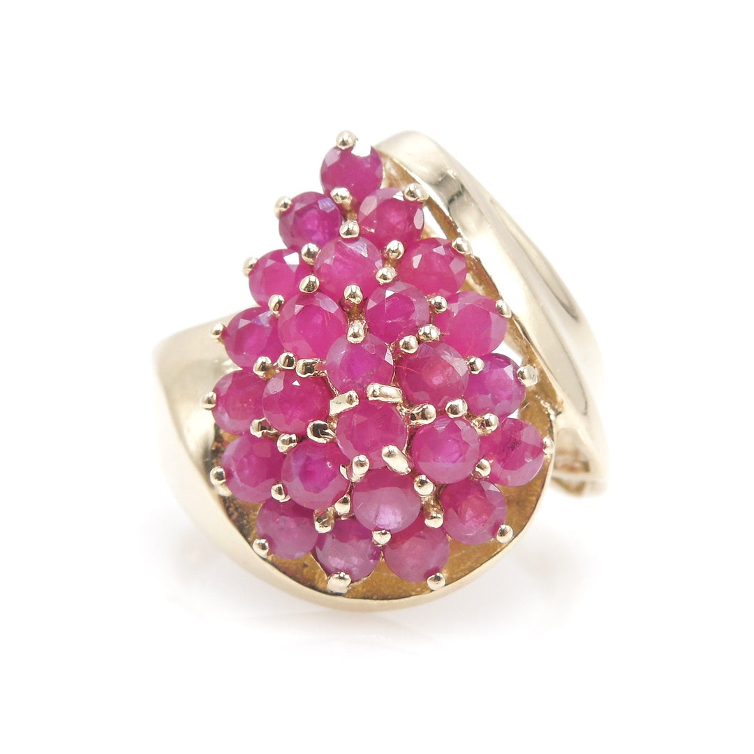 Teardrop Ruby Cluster in Yellow Gold Bypass Ring