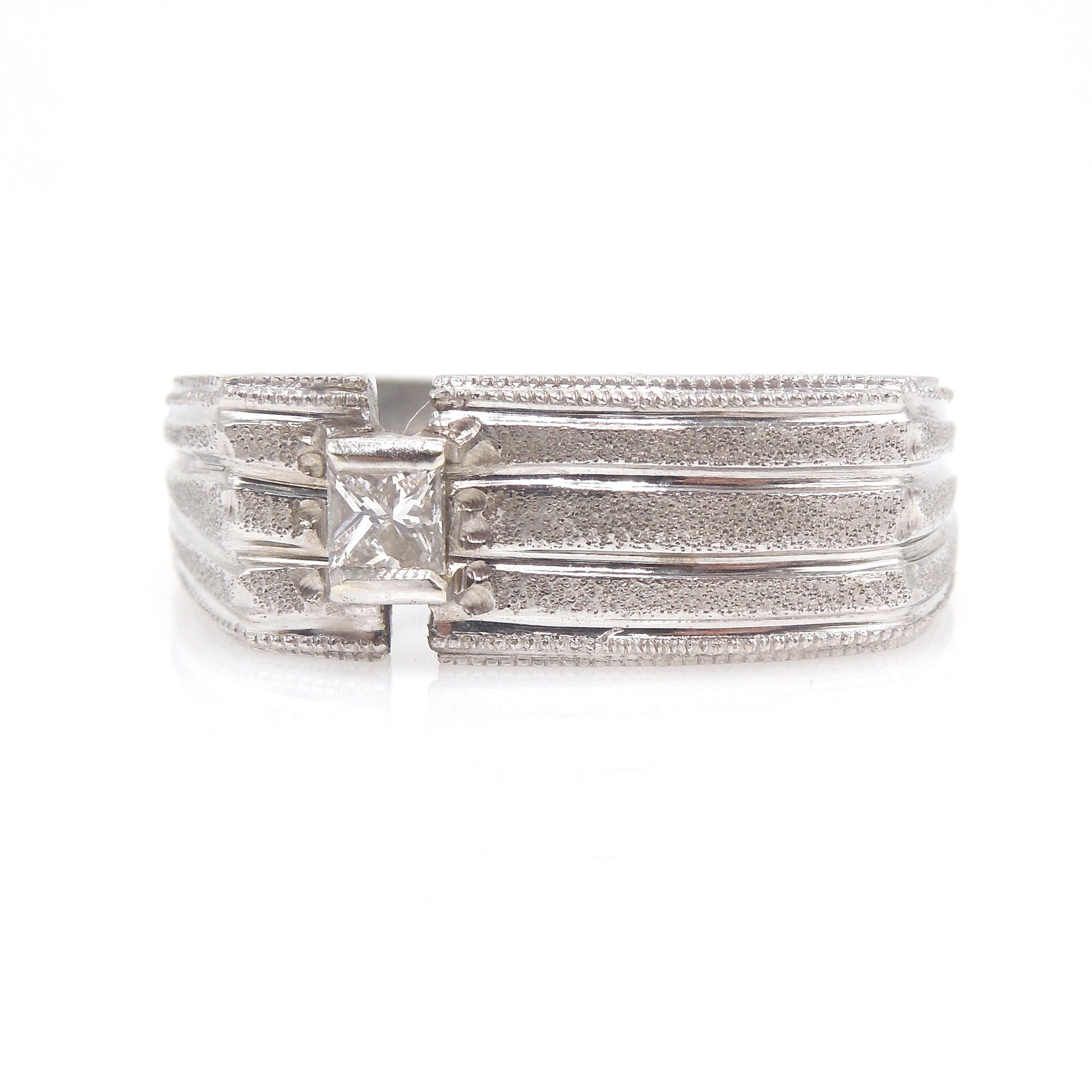 Custom Made Gents White Gold and Princess Cut Diamond Ring