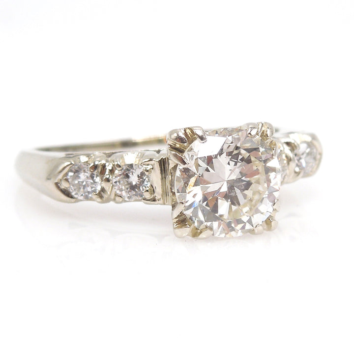 Classic 1 Carat Diamond Ring with Four Accent Diamonds in 14K White Gold