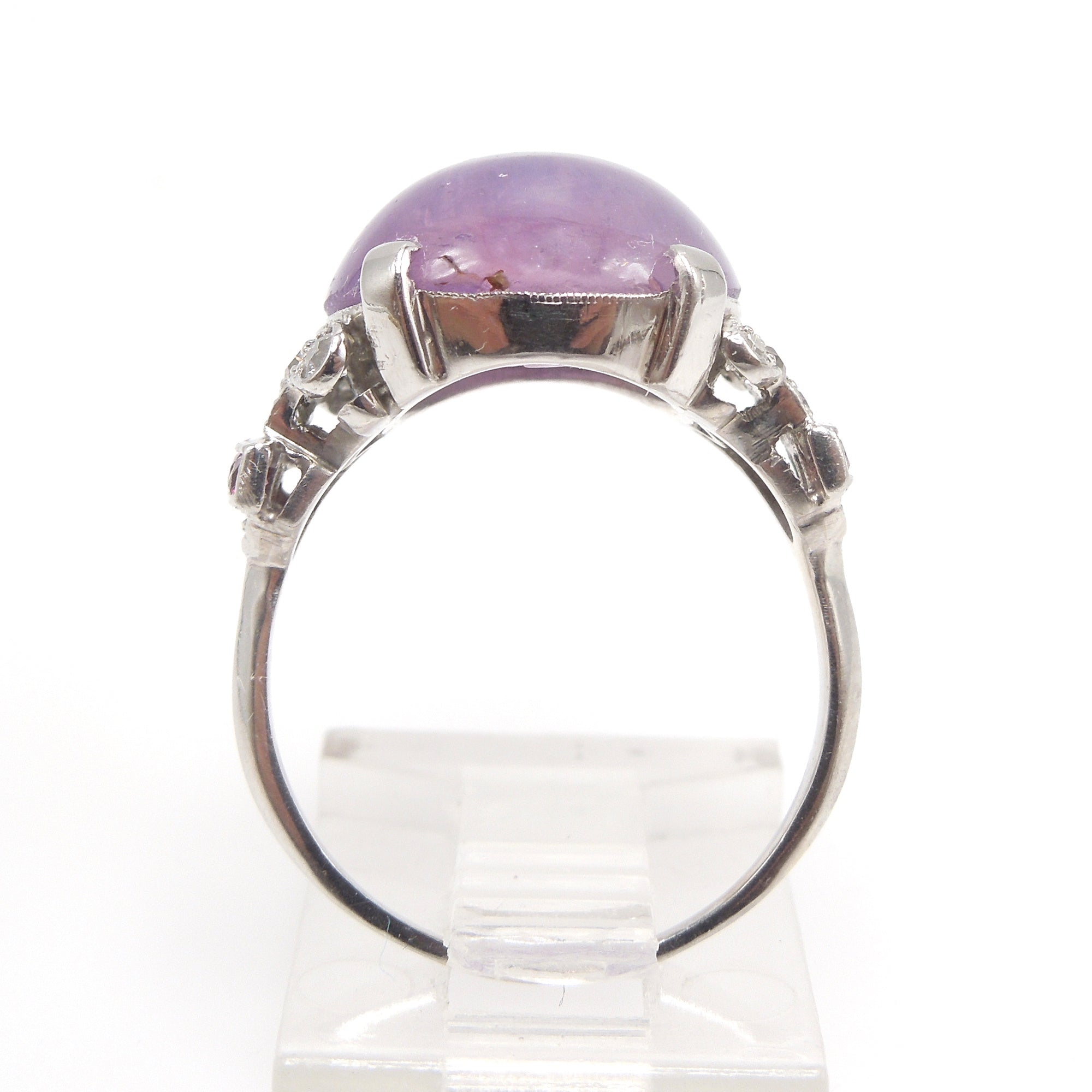 Art Deco Pink Star Sapphire, Ruby, and Diamond Ring