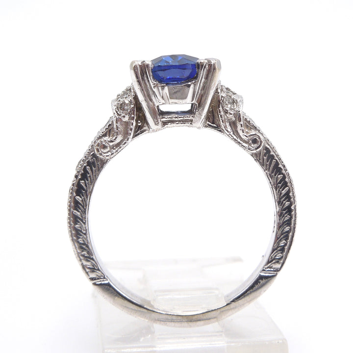 Art Deco Style White Gold Large Sapphire and Diamond Ring