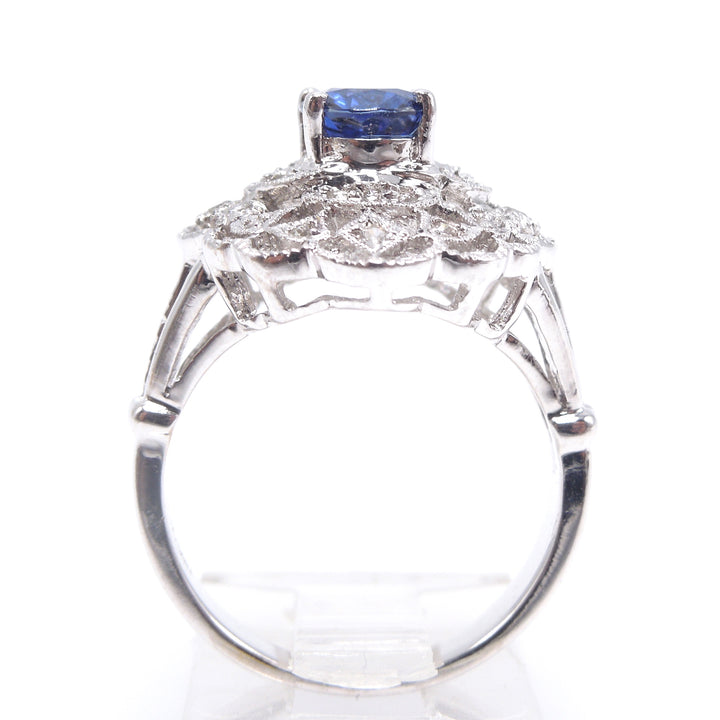 Art Deco Style Natural Sapphire and Diamond Ring