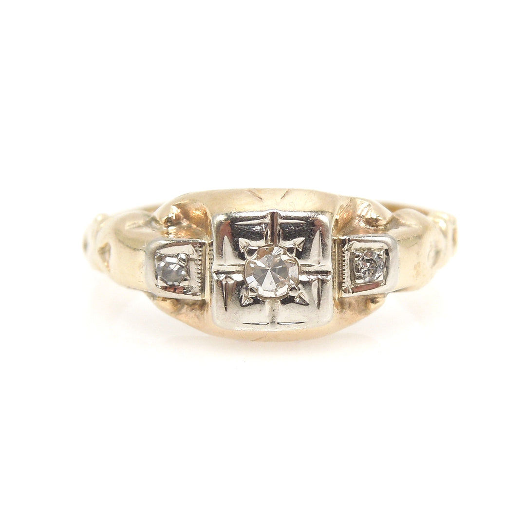 Original 1930s White and Yellow Gold Diamond Ring