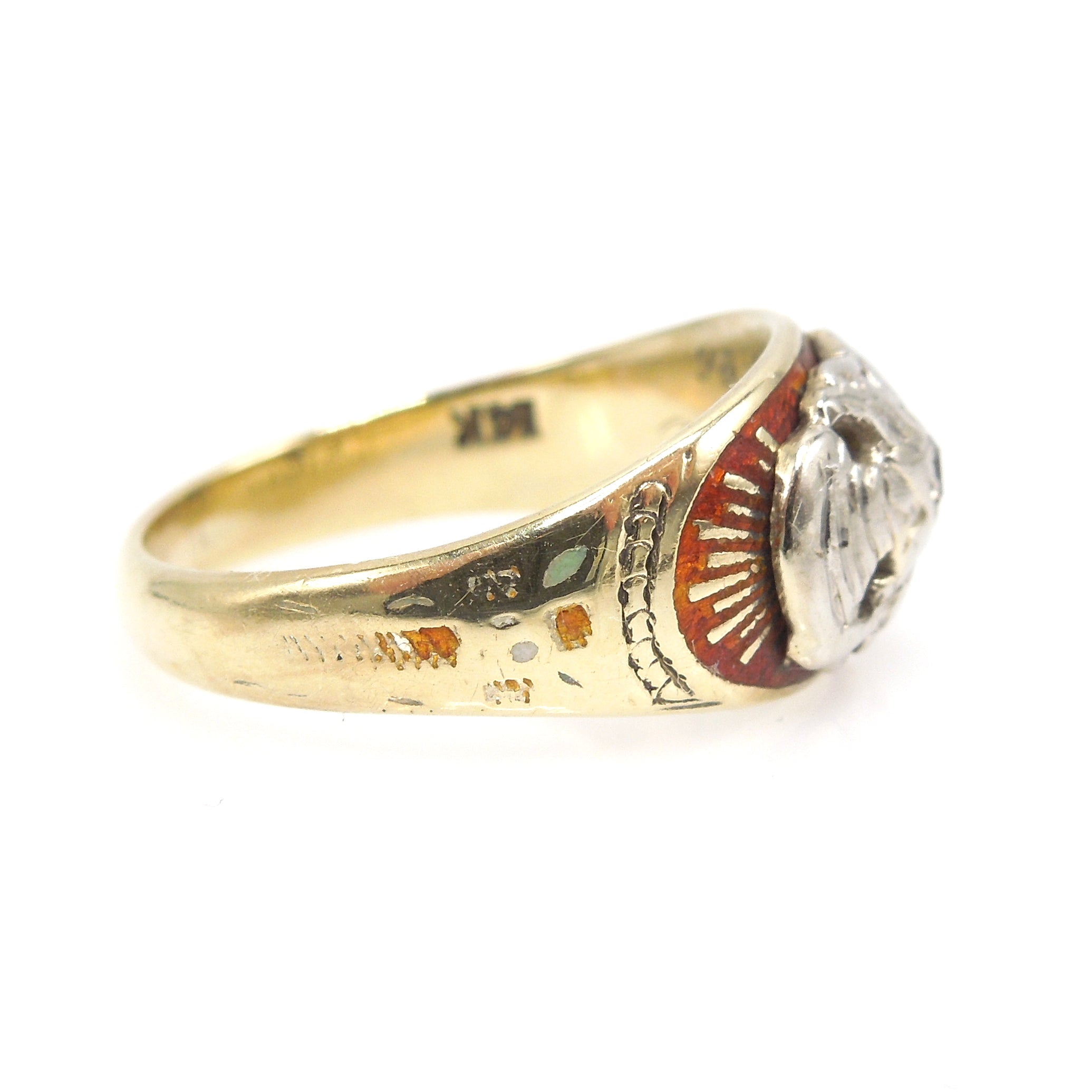 32nd Degree Freemason Masonic Ring - 14K Yellow Gold and Platinum - Enamel - Diamond