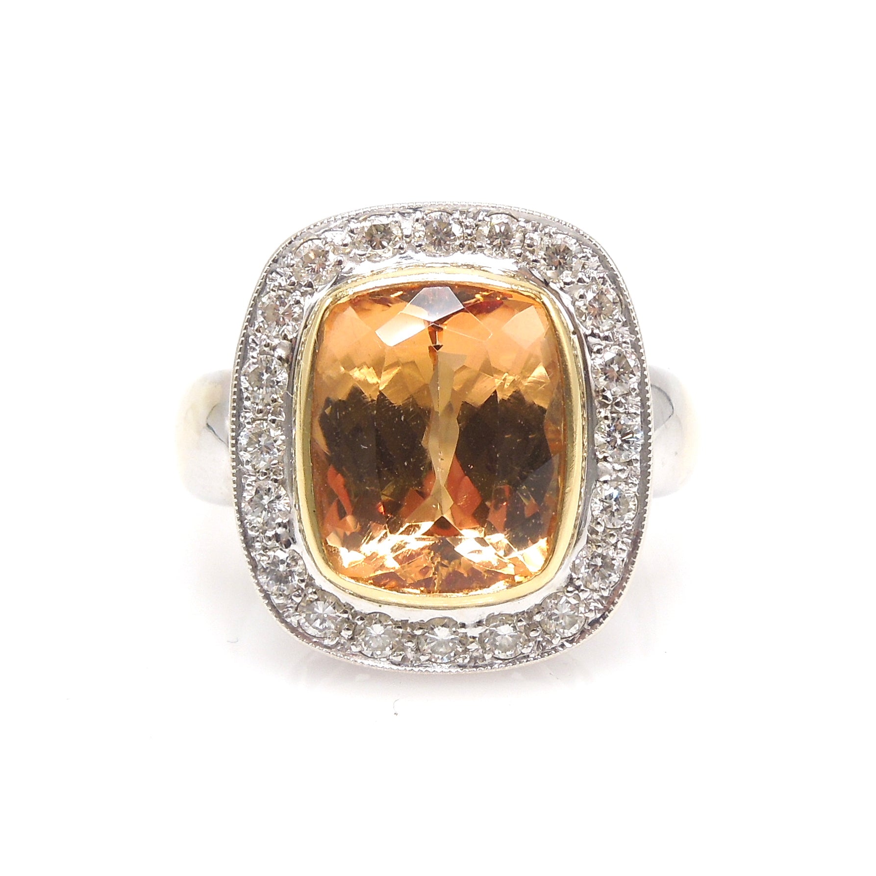 Imperial Topaz with Diamond Halo in 18K Gold Ring