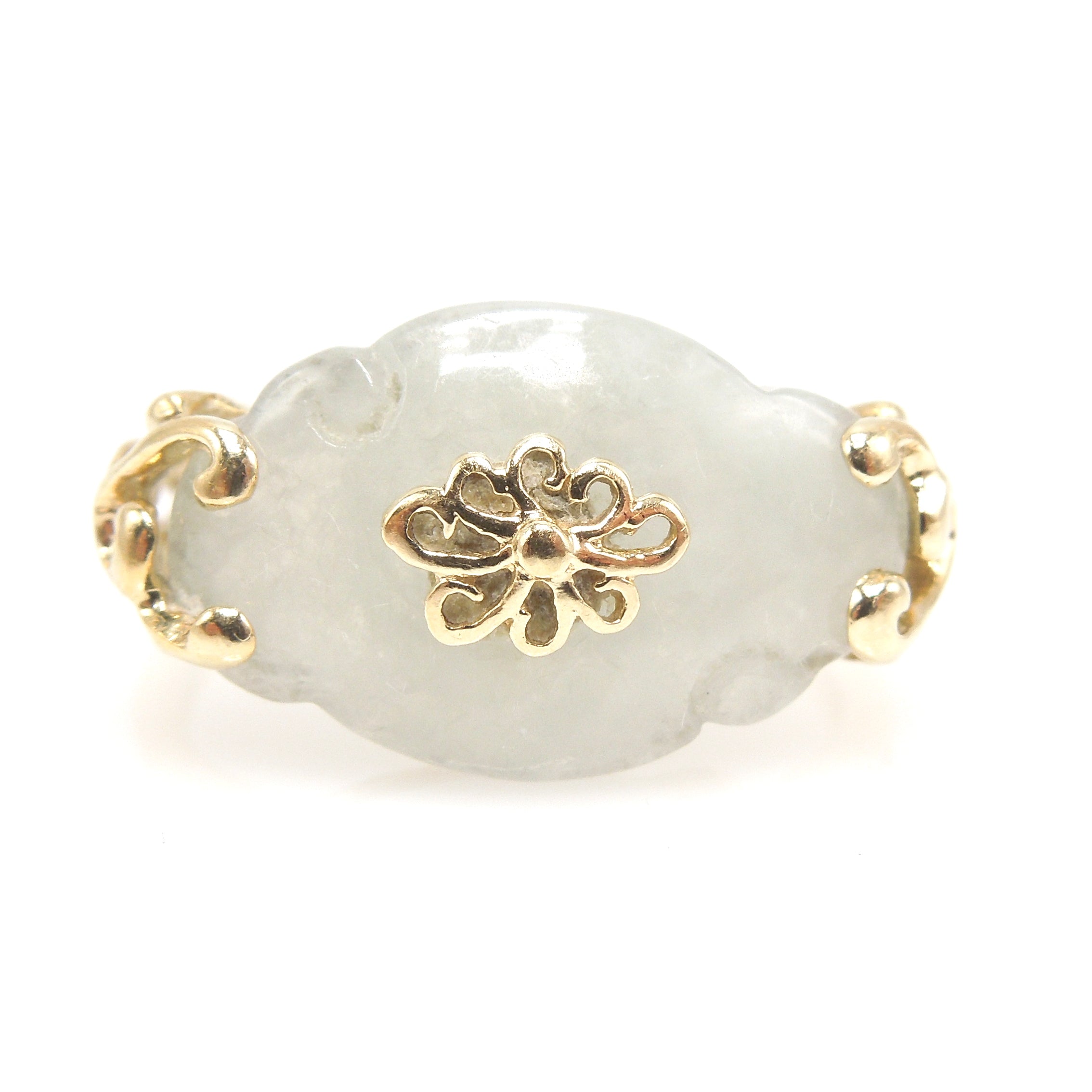 Carved Jade Ring in Yellow Gold Mounting