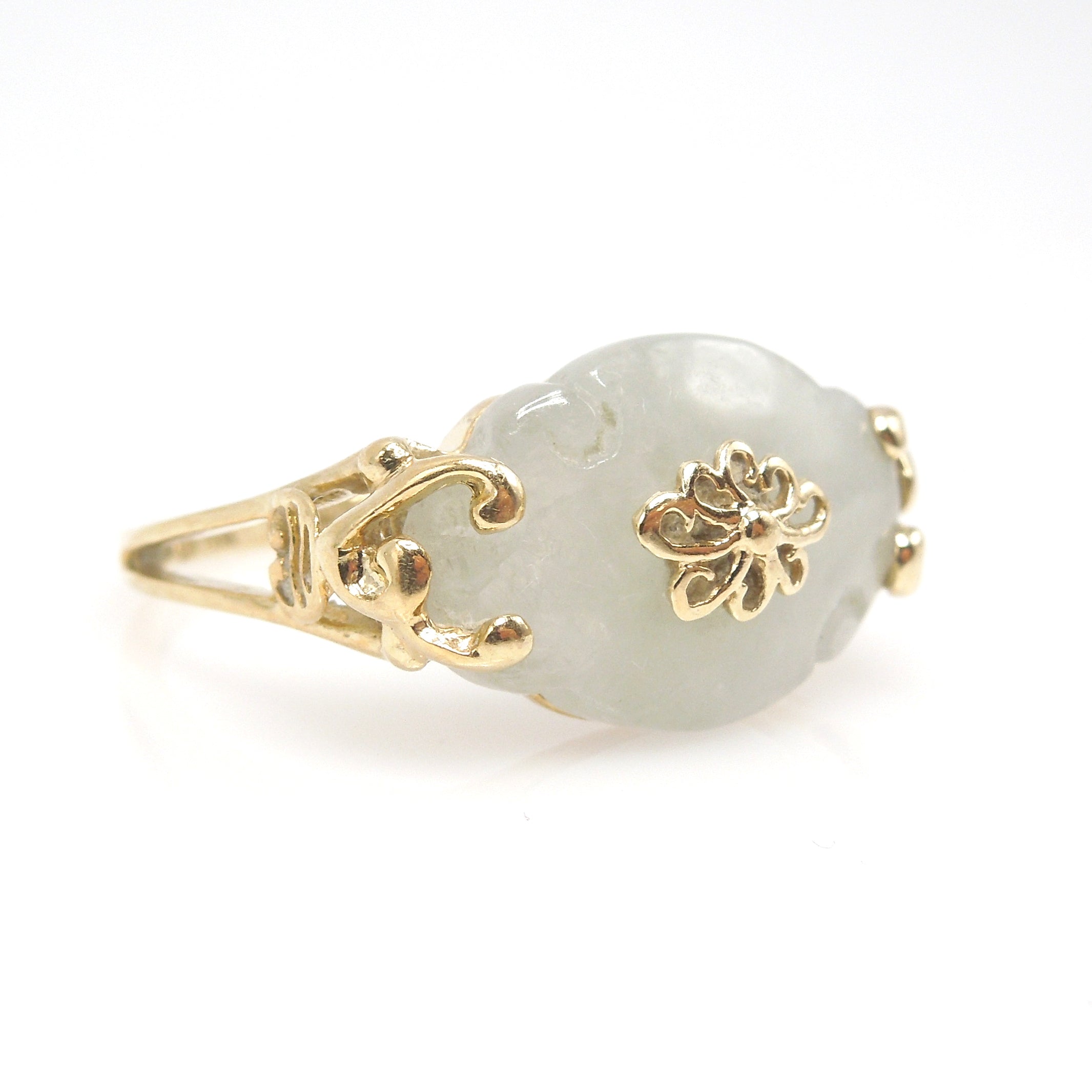 Carved Jade Ring in Yellow Gold Mounting