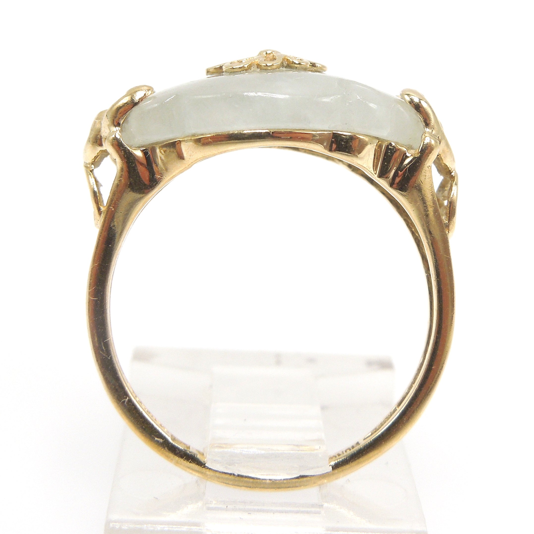 Carved Jade Ring in Yellow Gold Mounting