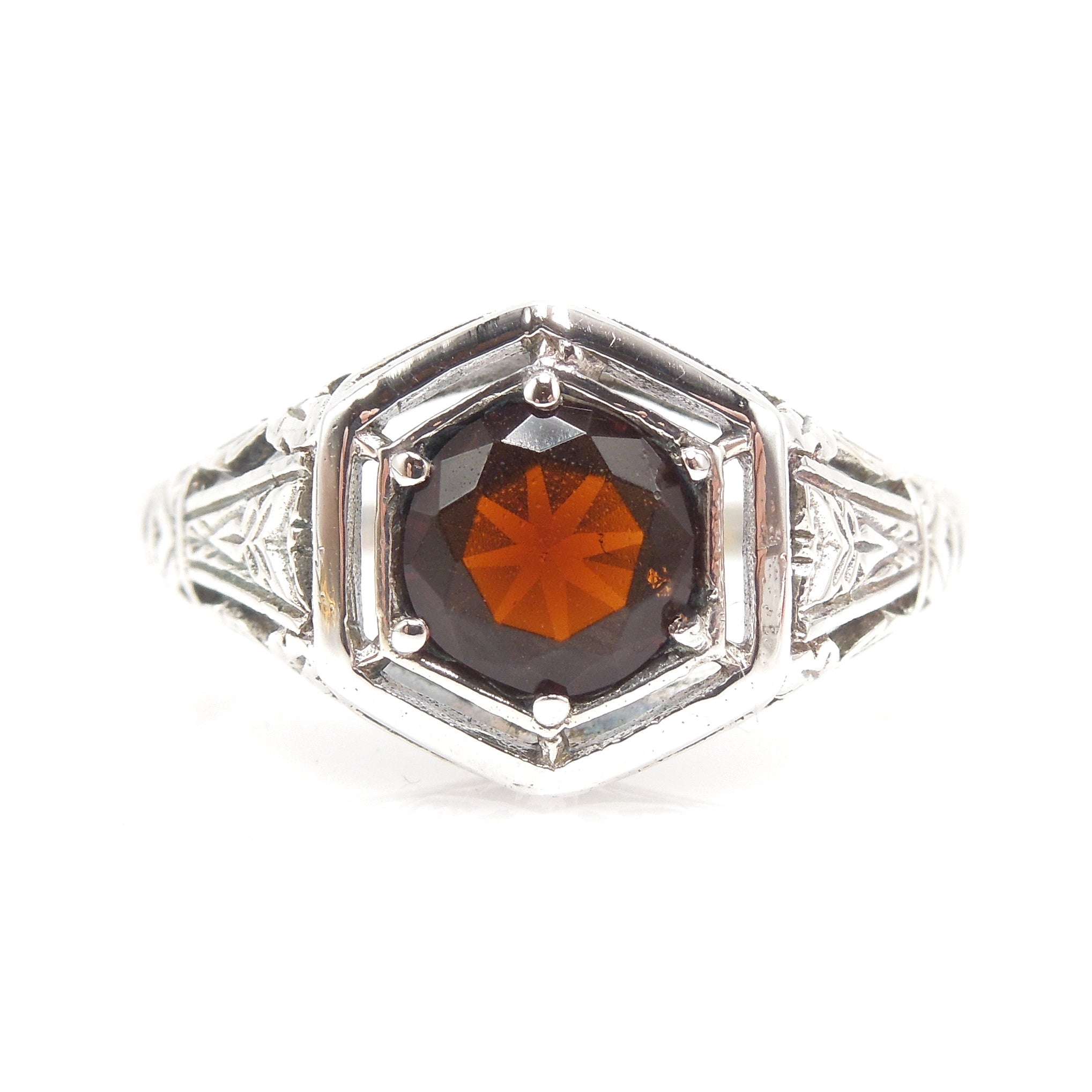 Art Deco Style Garnet Sterling Silver Filigree Mounting with Airline