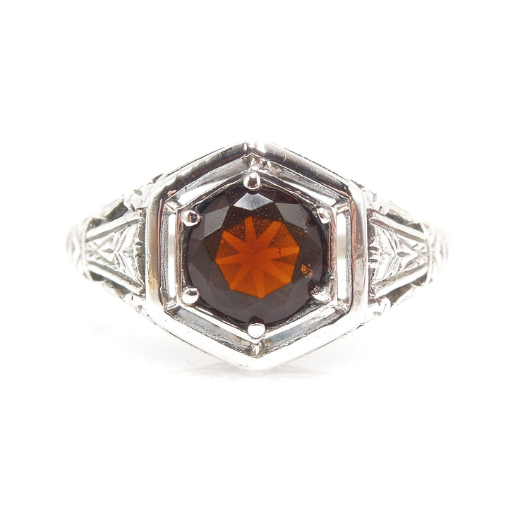 Art Deco Style Garnet Sterling Silver Filigree Mounting with Airline