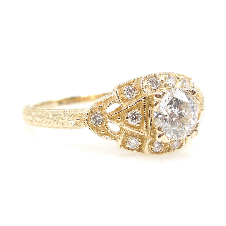 The Eye Ring - Art Deco Style Engagement Ring in 14K Yellow Gold - 0.51ct Diamond