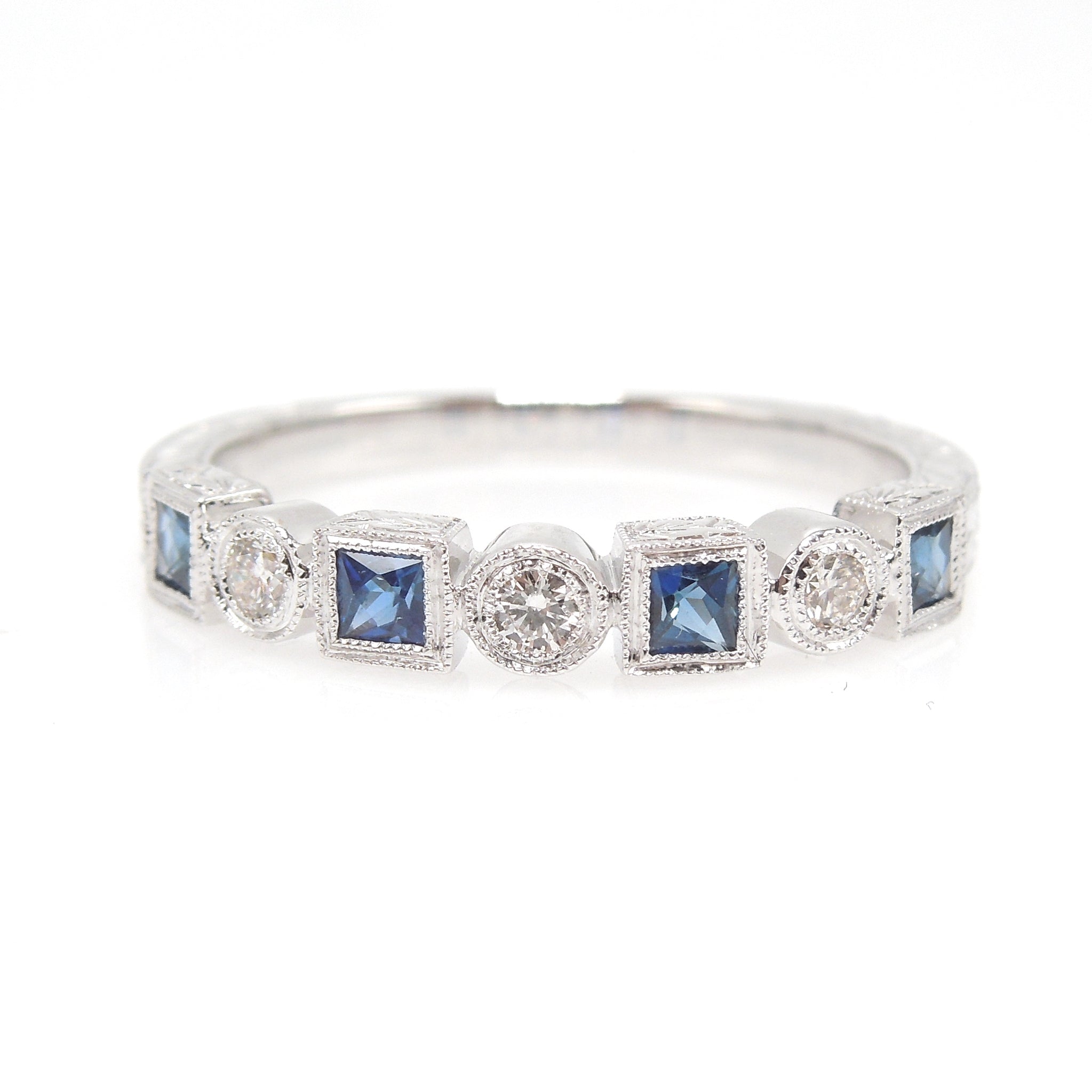 Alternating Diamond and Sapphire White Gold Wedding Band