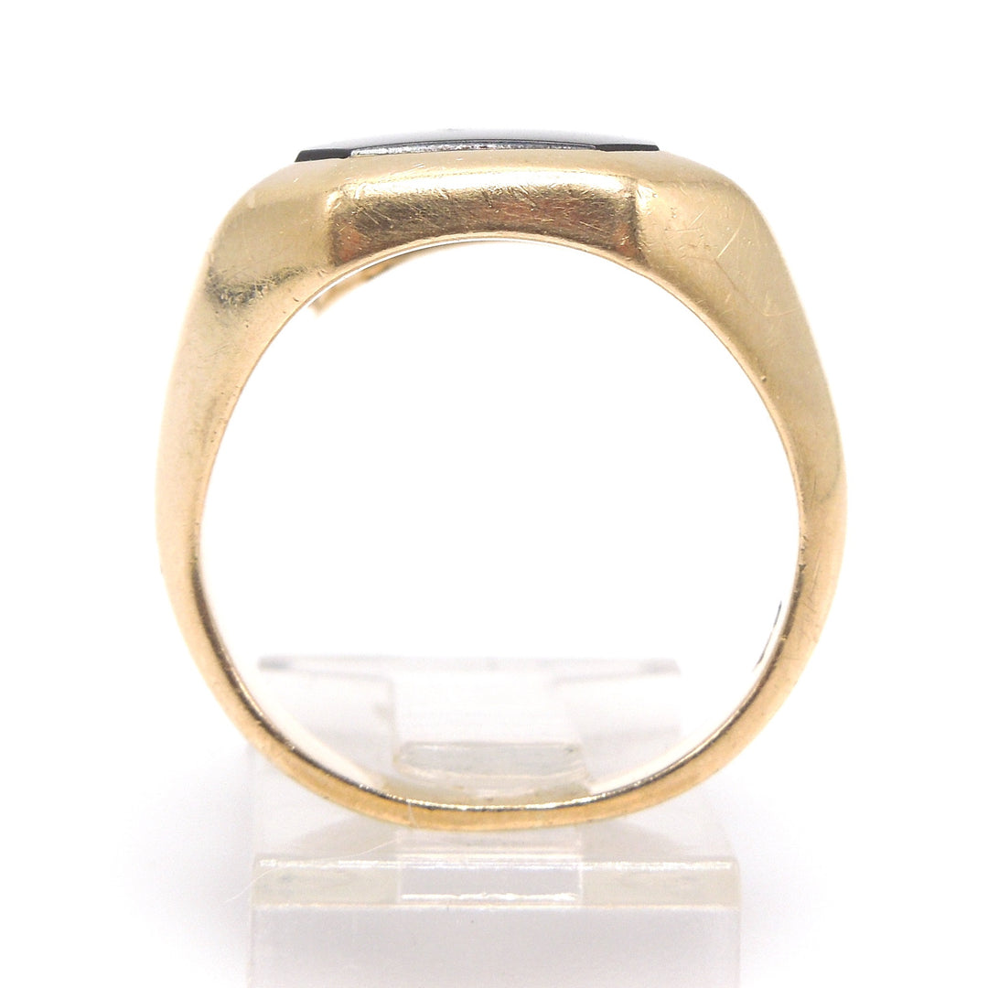 Octagonal Inlaid Onyx Gents Ring in 14K Yellow Gold